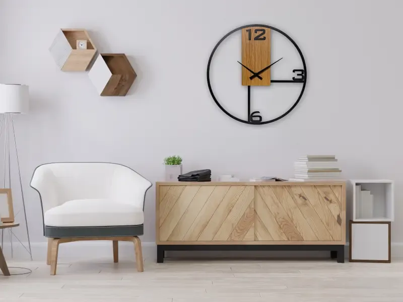 NOWOCZESNY ZEGAR "AGA" 70 CM DRAGON INTERIORS Z WYPUKŁYMI CYFRAMI W STYLU LOFT Z OKLEINĄ DREWNOPODOBNĄ W KOLORZE DĄB JAPOŃSKI - obrazek 5