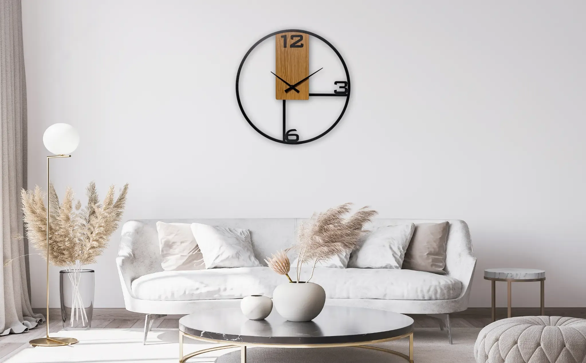NOWOCZESNY ZEGAR "AGA" 70 CM DRAGON INTERIORS Z WYPUKŁYMI CYFRAMI W STYLU LOFT Z OKLEINĄ DREWNOPODOBNĄ W KOLORZE DĄB JAPOŃSKI - obrazek 6
