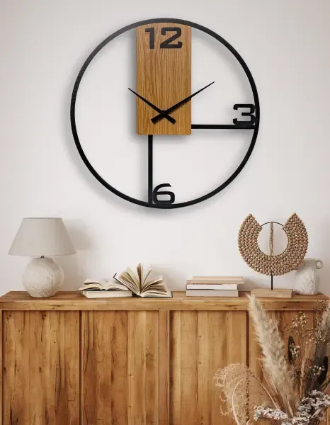 NOWOCZESNY ZEGAR "AGA" 70 CM DRAGON INTERIORS Z WYPUKŁYMI CYFRAMI W STYLU LOFT Z OKLEINĄ DREWNOPODOBNĄ W KOLORZE DĄB JAPOŃSKI - obrazek 7