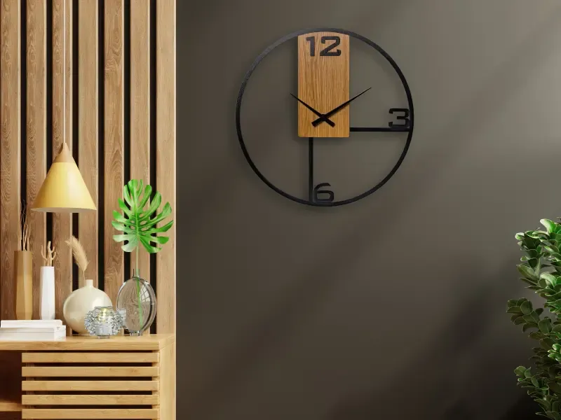 NOWOCZESNY ZEGAR "AGA" 70 CM DRAGON INTERIORS Z WYPUKŁYMI CYFRAMI W STYLU LOFT Z OKLEINĄ DREWNOPODOBNĄ W KOLORZE DĄB JAPOŃSKI - obrazek 12